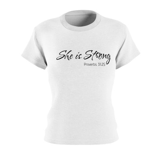 Women's Cut & Sew Tee - She is Strong Proverbs 31:25 - Inspirational Faith Shirt