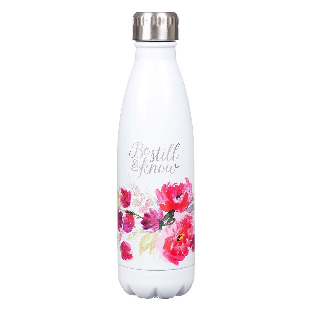Botella de agua, acero inoxidable, Be Still &amp; Know White Floral - 17oz