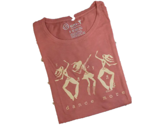 Ropa, camiseta de baile para mujer Uni-T, Dance More, arcilla roja - 1 unidad