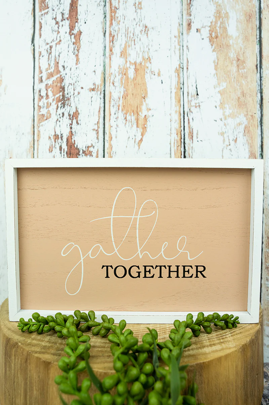 Fall Home Decor, 'Gather Together' Wood Framed Fall Sign, 6.5in x 10in - 1ct