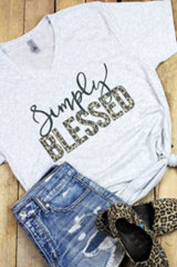 Apparel, Simply Blessed Leopard Tri-Blend V Neck Tee